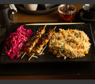 Yakitoti Chicken Skewer and Vegetable Fried Rice